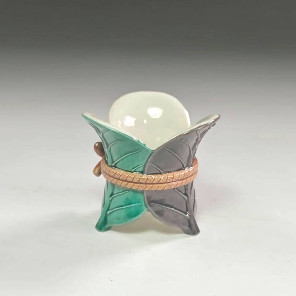 ウ270 蓋置『中村翠嵐』『交趾焼　三ツ葉　蓋置　共箱』茶道具