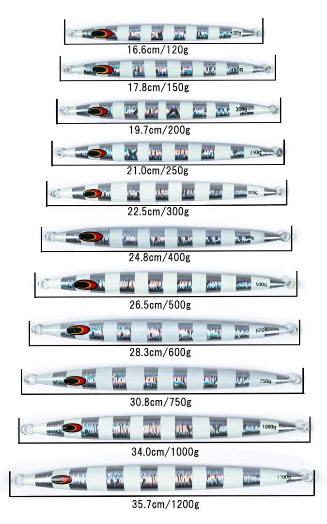 メタルジグ１２００ｇ３５．７ｃｍ ７色７本セット　新品　送料無料