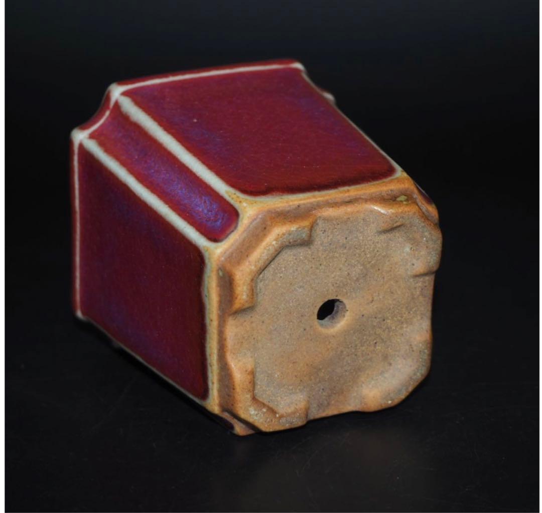 送料無料　中国古玩　窯変辰砂植木鉢　盆栽鉢　高さ8.2ｃｍ