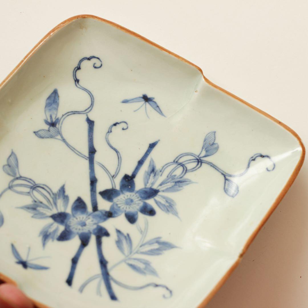 古伊万里　伊万里　テッセン　鉄線　変形　皿　2客セット　金継ぎ　材料　染付