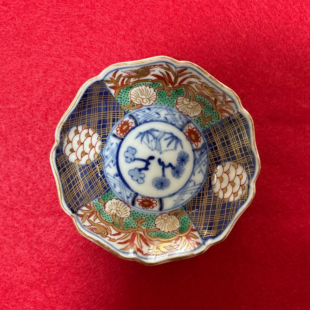 古伊万里　金彩　菊型　豆皿　小皿 5客