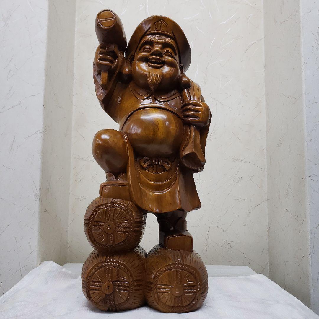 Ｂフライデー蔵出し大特価中　縁起物 楠材１木彫り★大黒天像★全高 約48cm