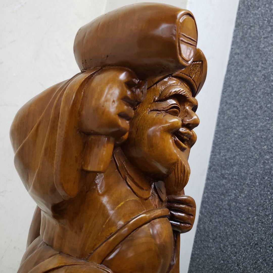 Ｂフライデー蔵出し大特価中　縁起物 楠材１木彫り★大黒天像★全高 約48cm