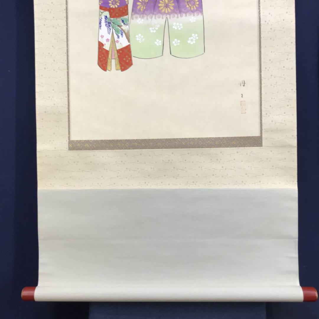 真作/丹生/ヒナ図/雛図/桃の節句図/立雛図/掛軸☆宝船☆AE-311