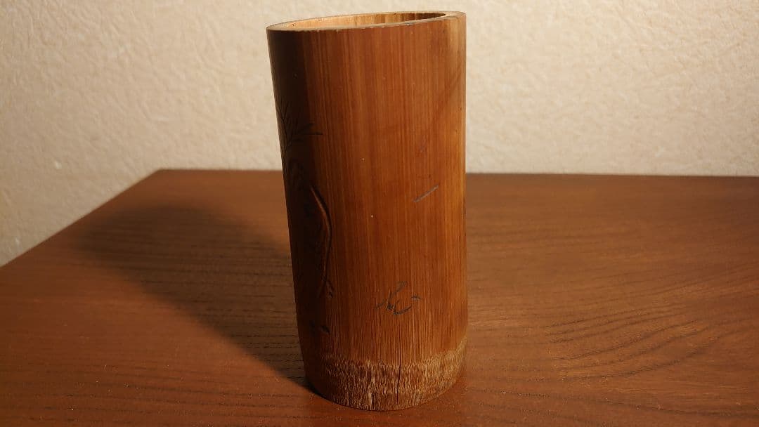 杓立　竹製　筆筒　陰刻　鳥の図　アンティーク茶道具　蔵出し　１客