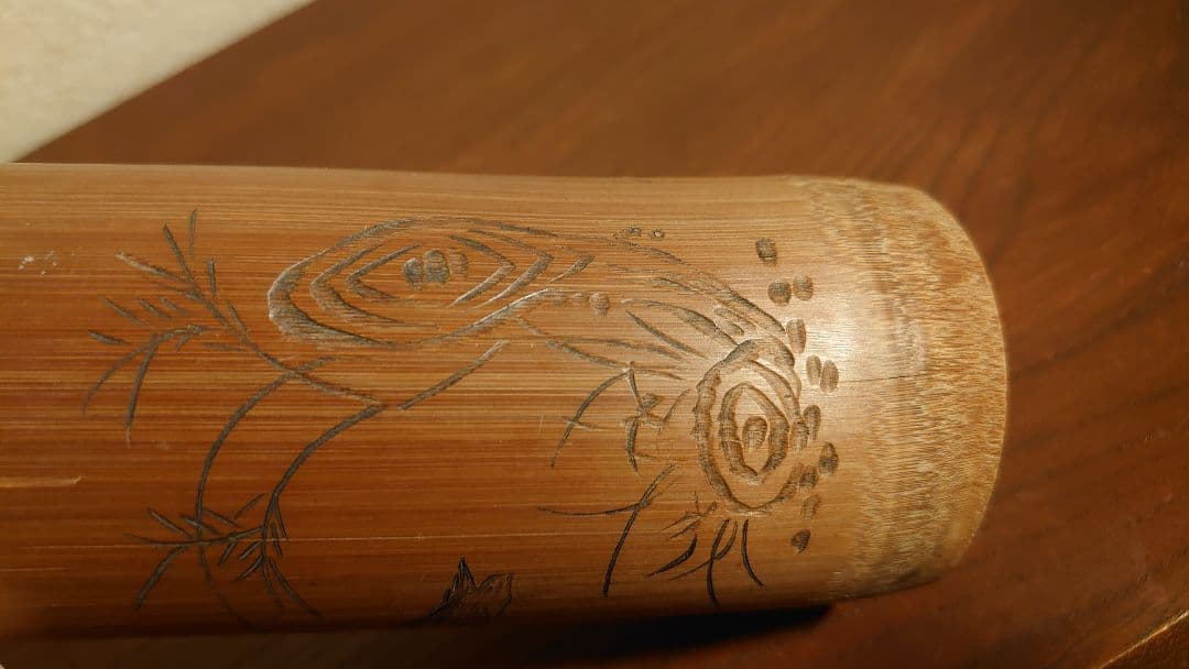 杓立　竹製　筆筒　陰刻　鳥の図　アンティーク茶道具　蔵出し　１客