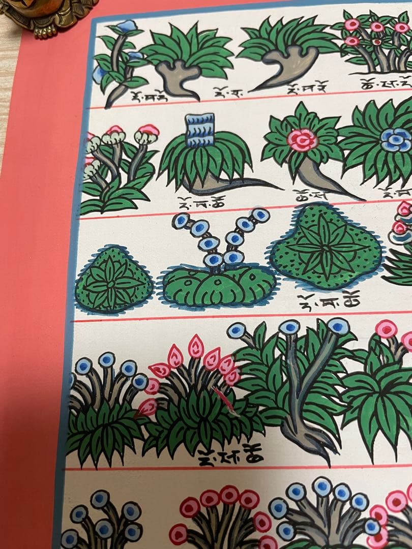 《 チベット密教　1点物 》 手描き　曼荼羅　メディシンタンカ　薬草　仏教　密教