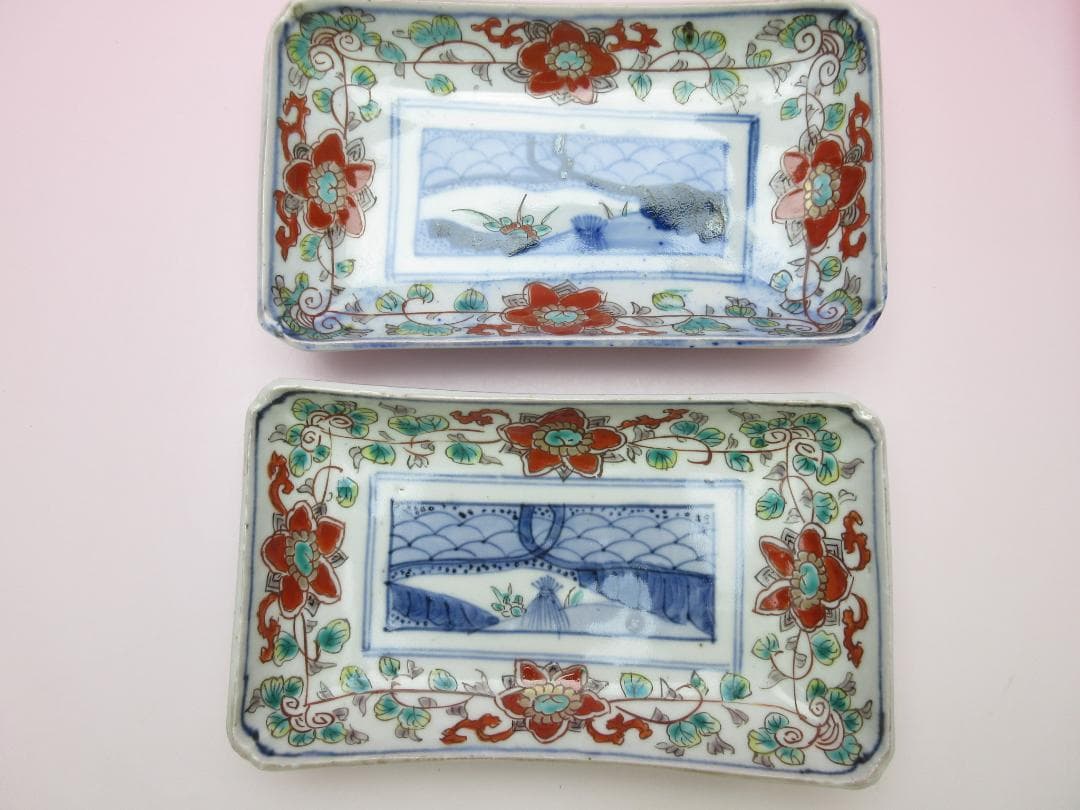 アンティーク 染錦 花紋 長皿 8客 MO70720