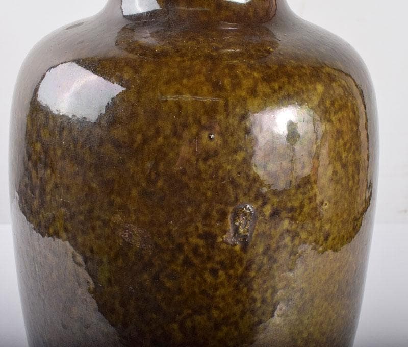 中国　雍正年製款　茶葉末釉　窯変瓶　唐木台・時代箱付　G　R4191B