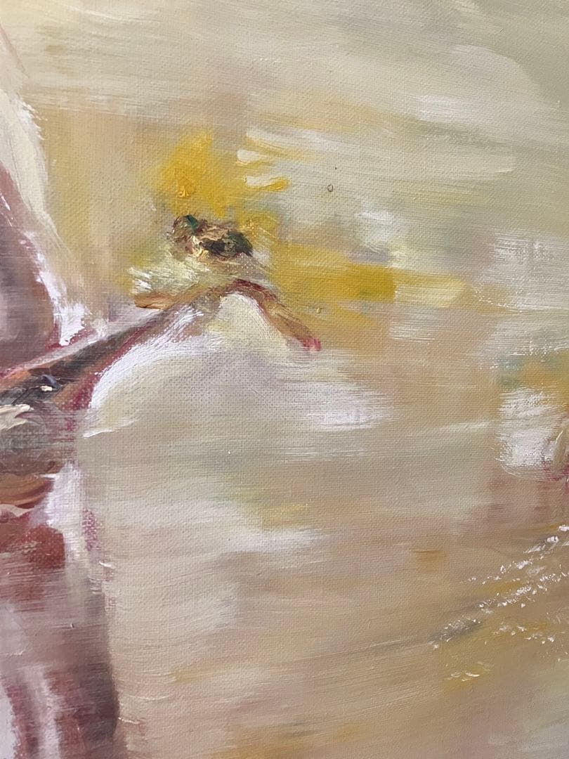 抽象画『老木にとまる小鳥と稾ぼっち』