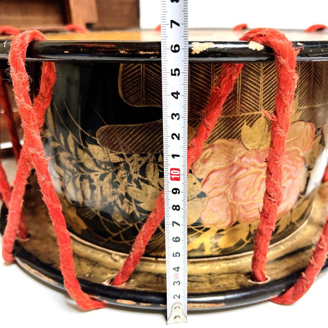 【蔵出し品・希少】 締め太鼓 和太鼓 蒔絵 金彩 直径34.5cm 明治44年