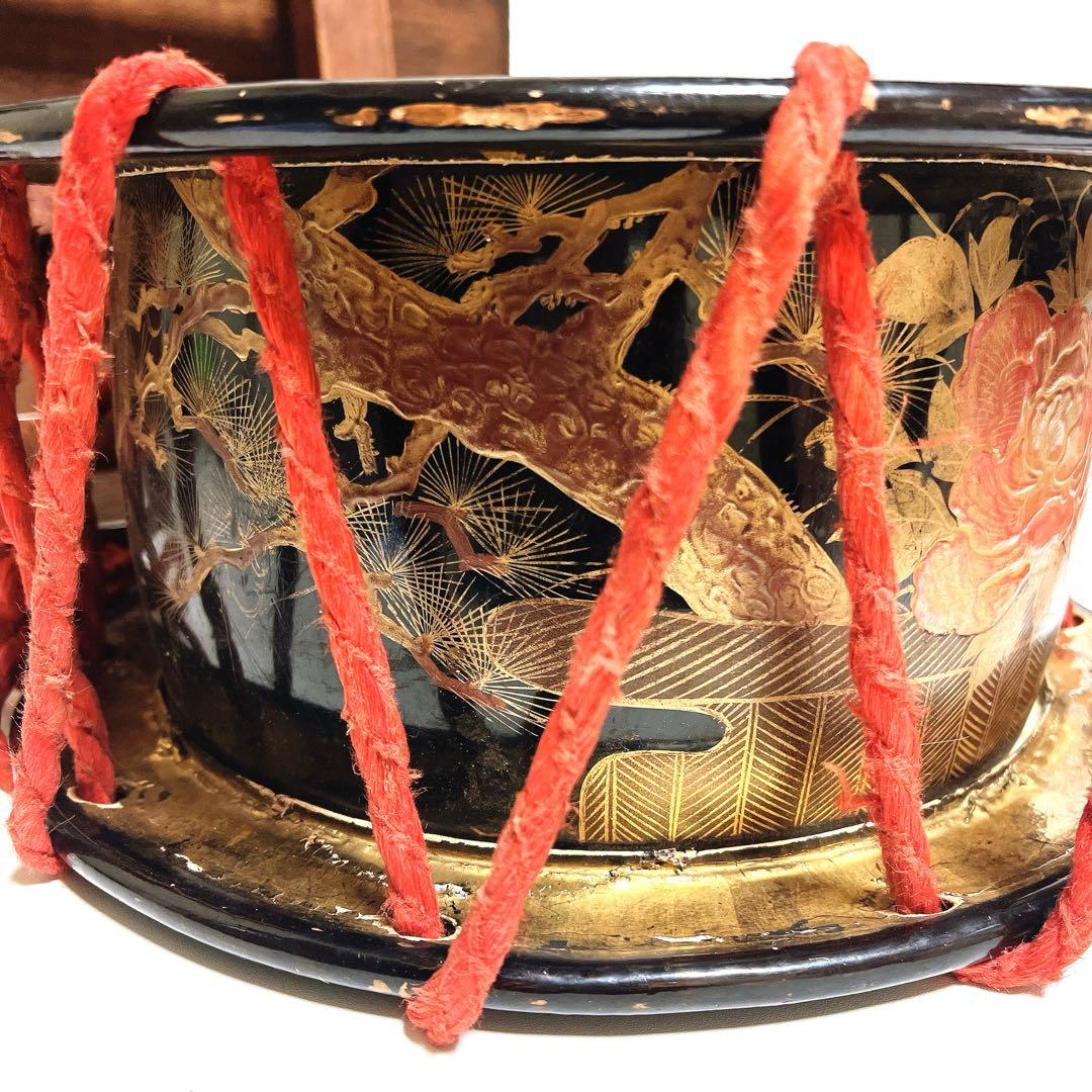 【蔵出し品・希少】 締め太鼓 和太鼓 蒔絵 金彩 直径34.5cm 明治44年