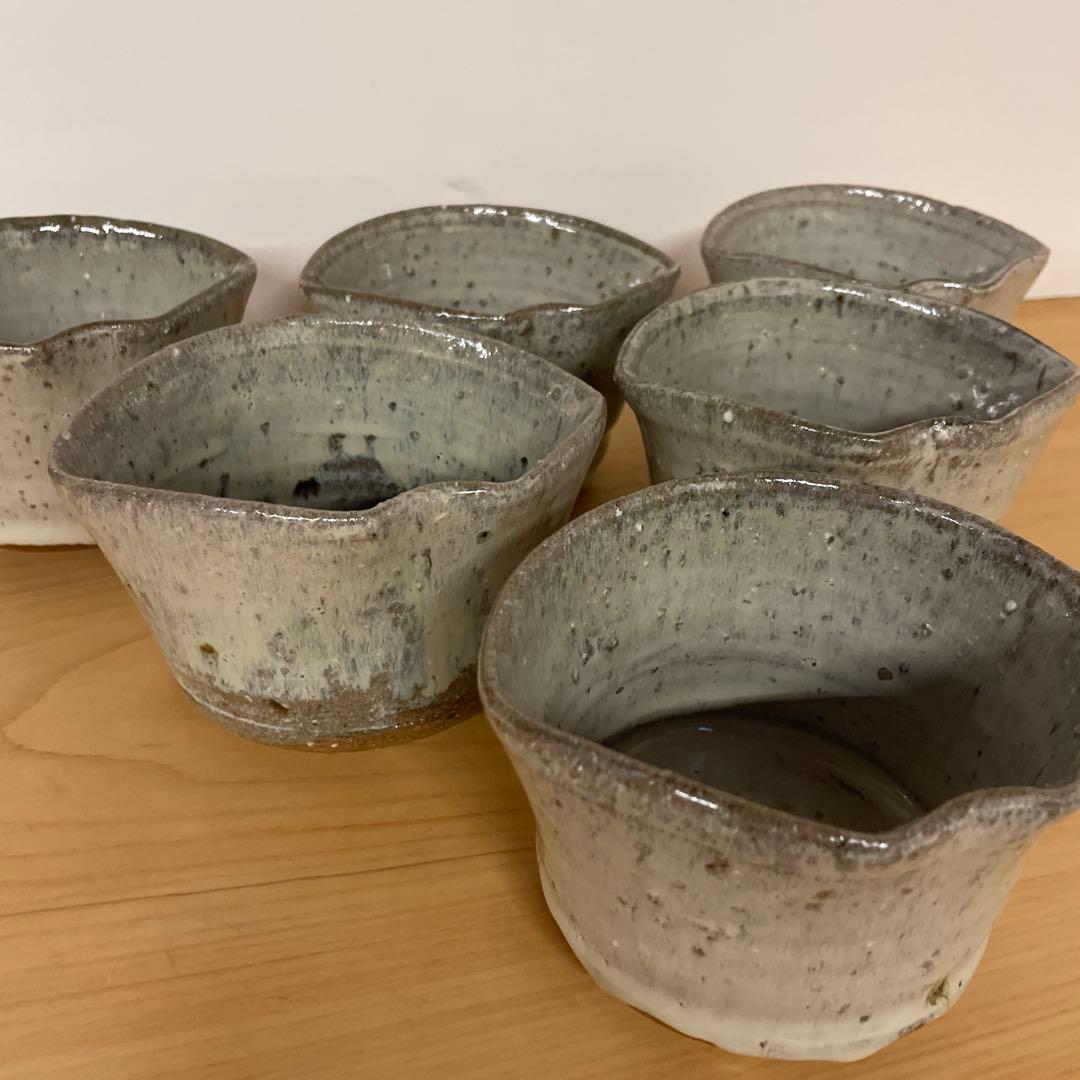 西岡良弘　班唐津　深向附　６客　茶道具　扇面型　小次郎窯　父 西岡小十