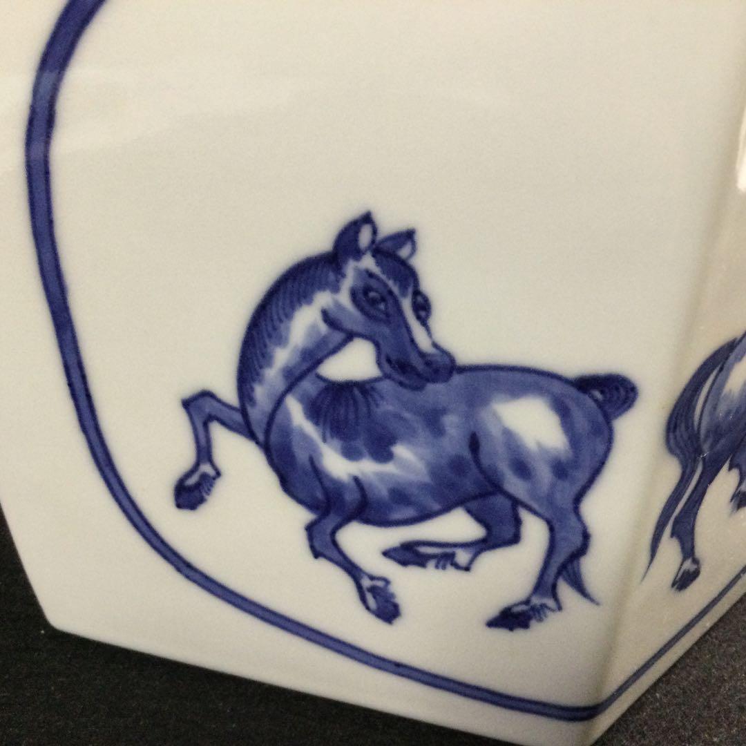 菱馬水指 青染付 富田静山作 茶道具 供箱 L317