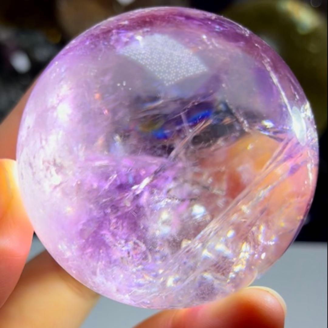 超絶綺麗✨52mm 虹入りアメジスト　丸玉　スフィア　紫水晶