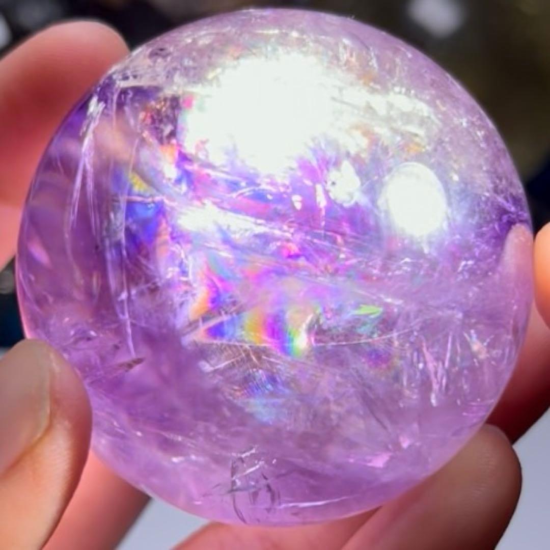 超絶綺麗✨52mm 虹入りアメジスト　丸玉　スフィア　紫水晶