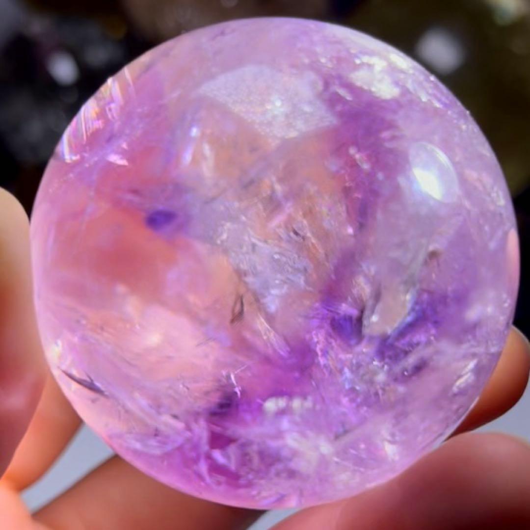 超絶綺麗✨52mm 虹入りアメジスト　丸玉　スフィア　紫水晶