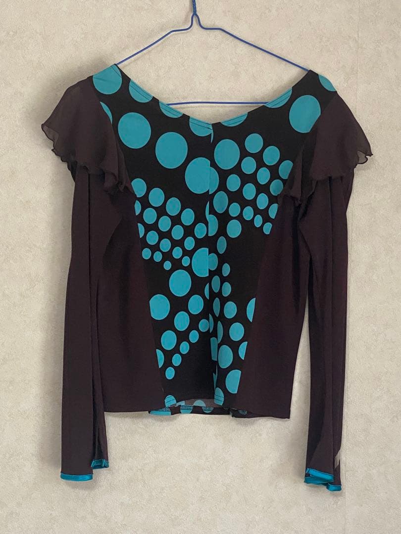 社交ダンス衣装 茶色と青の水玉模様