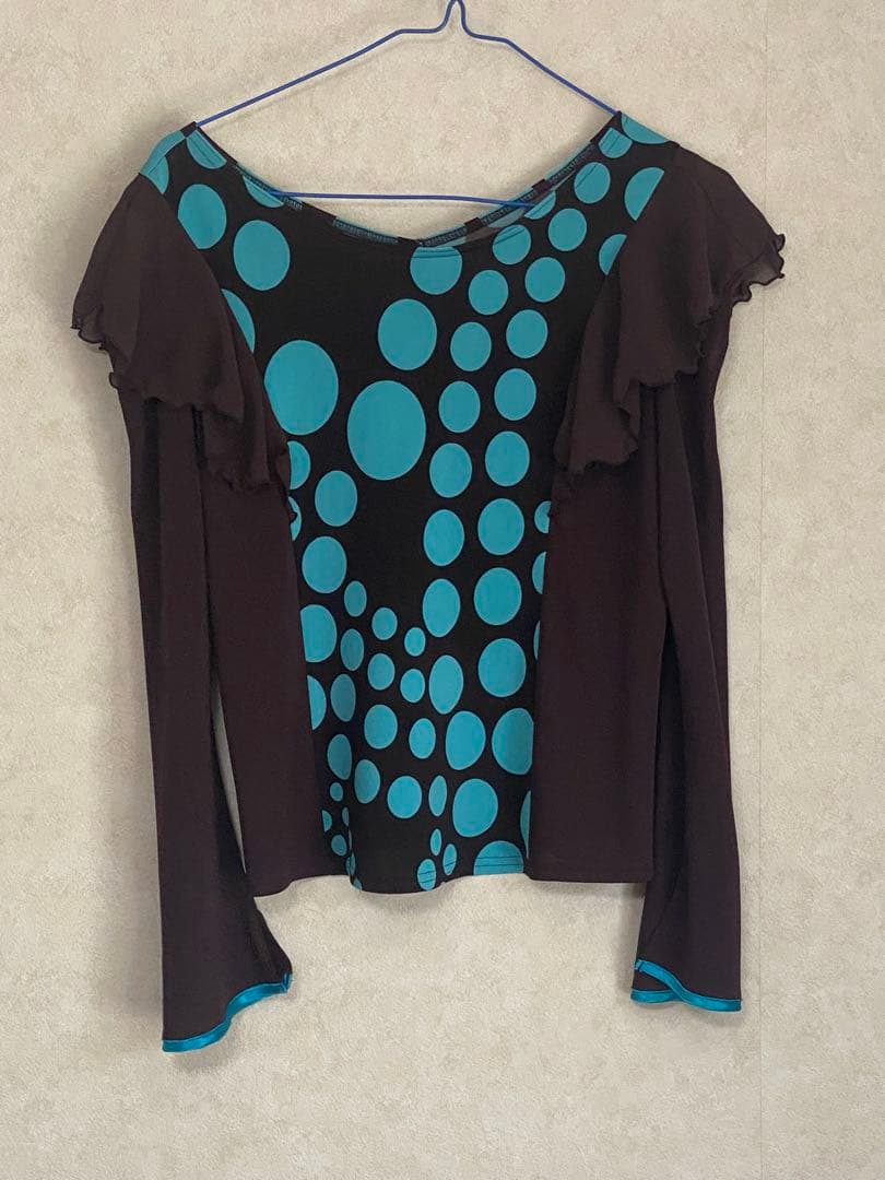 社交ダンス衣装 茶色と青の水玉模様