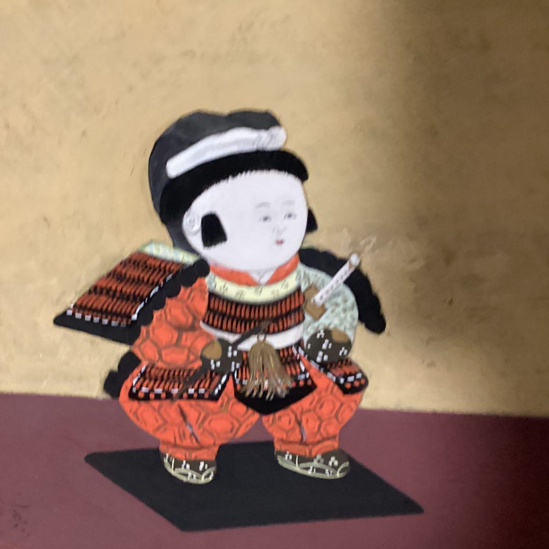 安田靫彦　　板彩色画【タイトル御所人形図　】　額装なし　肉筆　共シール在　即決