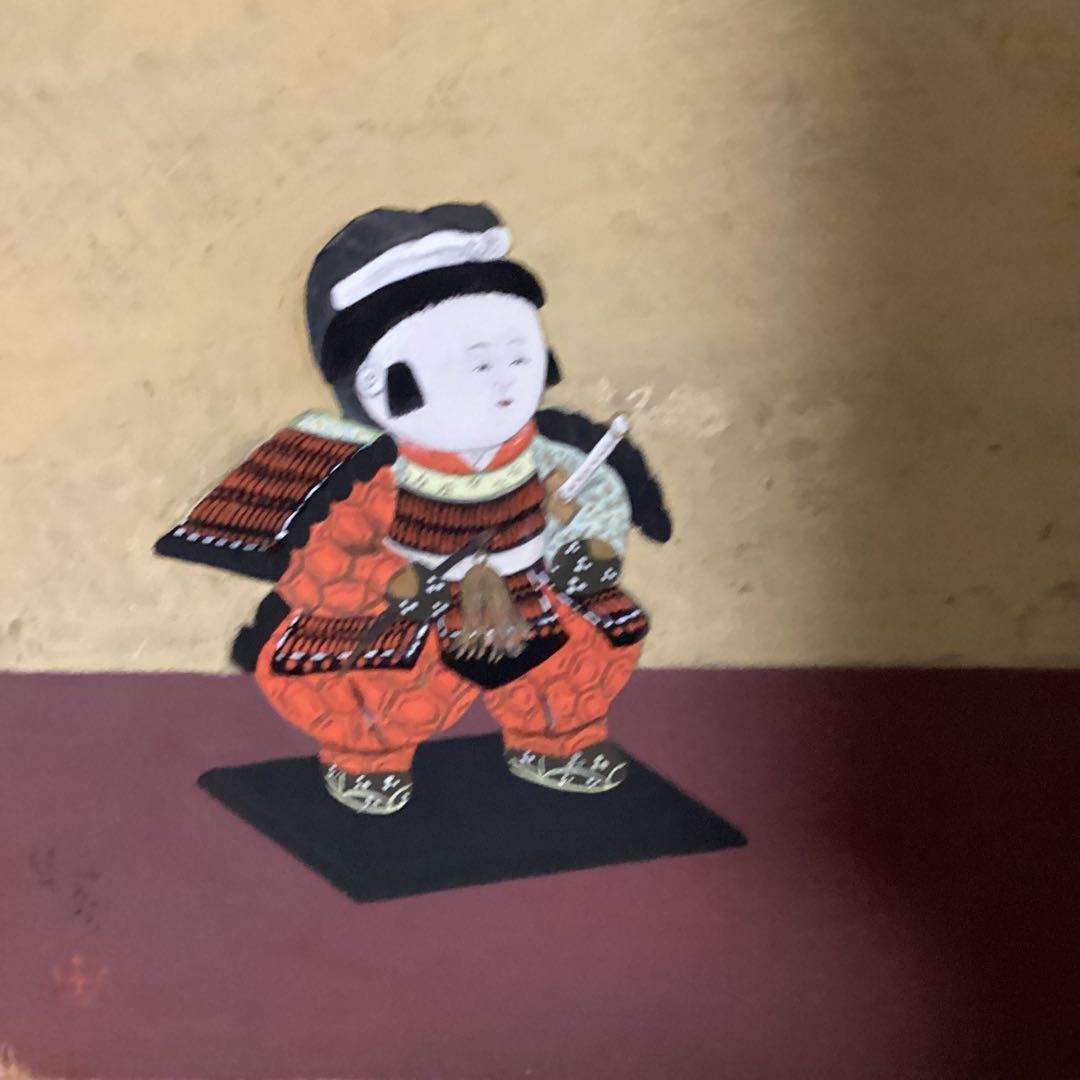 安田靫彦　　板彩色画【タイトル御所人形図　】　額装なし　肉筆　共シール在　即決