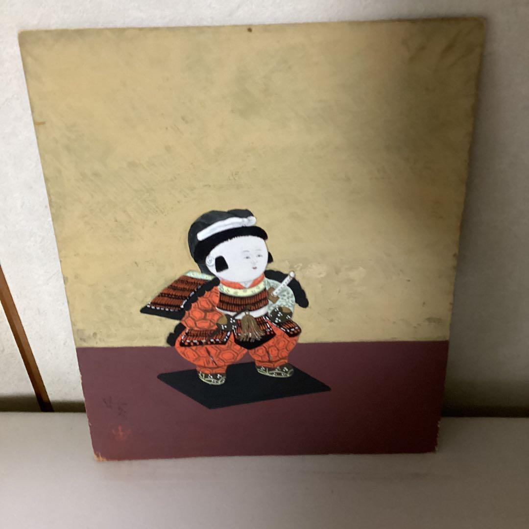安田靫彦　　板彩色画【タイトル御所人形図　】　額装なし　肉筆　共シール在　即決