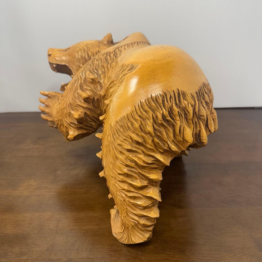 【希少】 木彫り 熊 一刀彫 怒り熊 置物 全長約40cm 工芸品