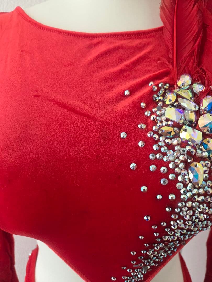 ラテンドレス 赤 黒 ツーウェイ 社交ダンス