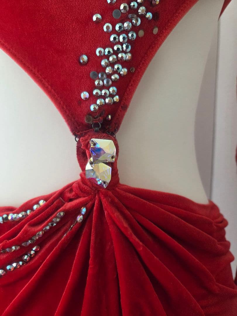 ラテンドレス 赤 黒 ツーウェイ 社交ダンス