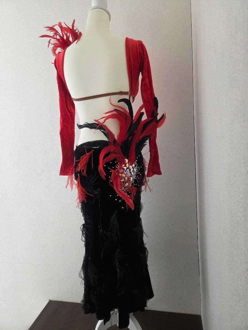 ラテンドレス 赤 黒 ツーウェイ 社交ダンス