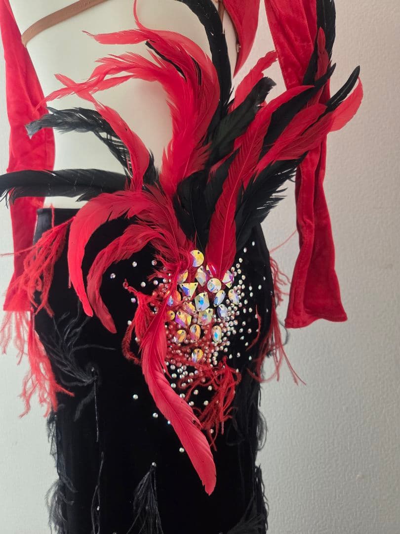 ラテンドレス 赤 黒 ツーウェイ 社交ダンス