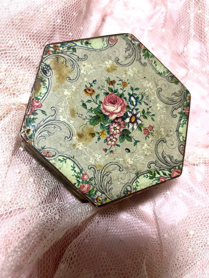 お値下げ　レア　アンティーク　カルトナージュ　花柄　オクタゴン