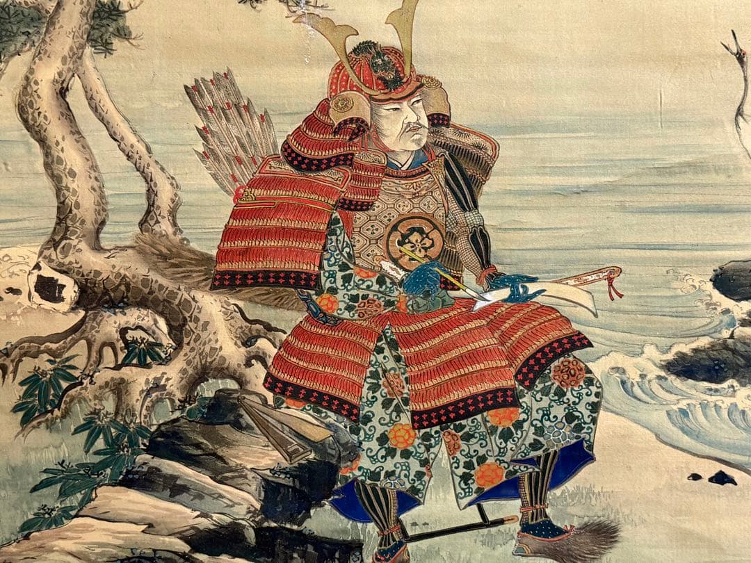 晩翠画　武士の図　絹本肉筆　掛軸　古美術　送料込み250618