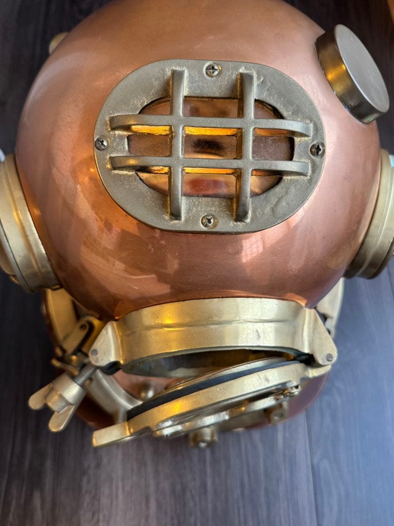 アメリカ海軍省潜水ヘルメット 銅と真鍮製　レトロ　台共 幅38x奧42x高47c