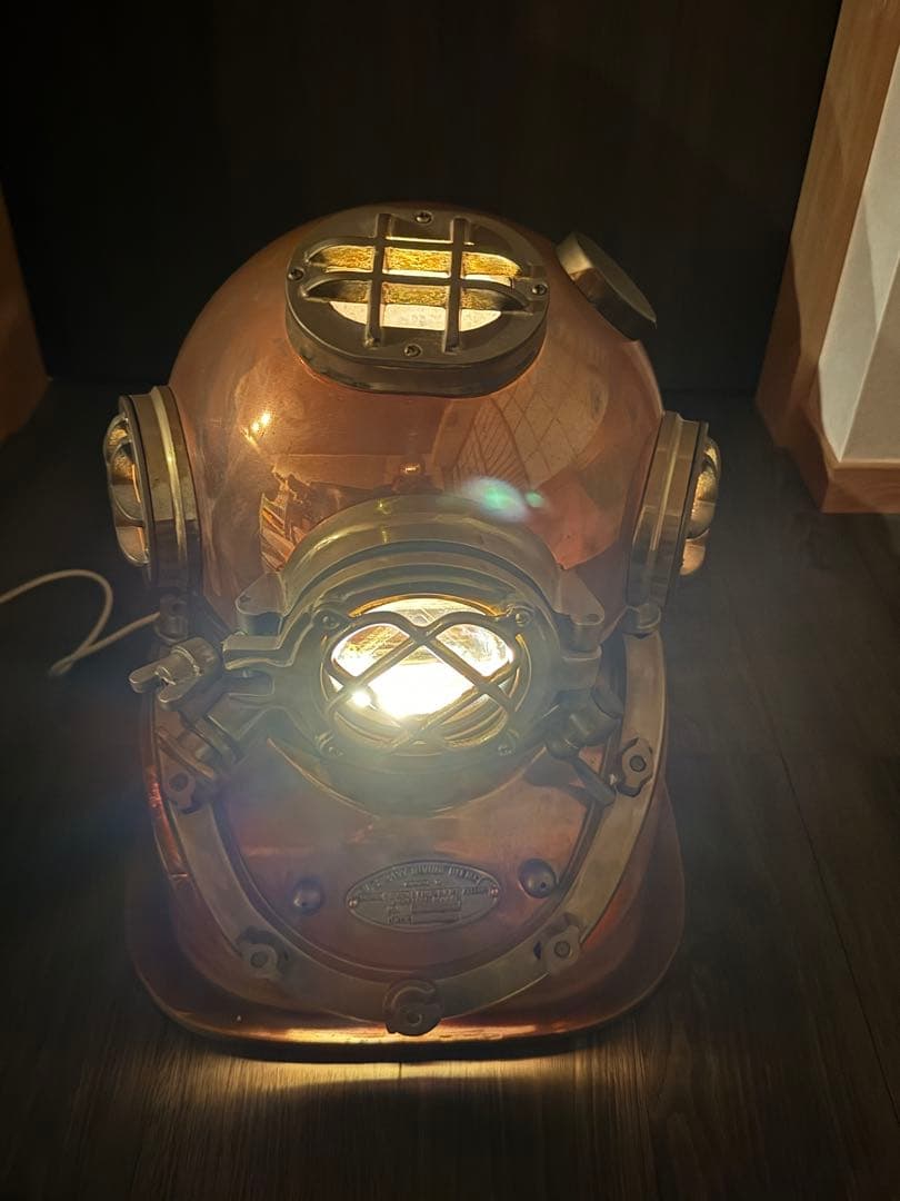 アメリカ海軍省潜水ヘルメット 銅と真鍮製　レトロ　台共 幅38x奧42x高47c