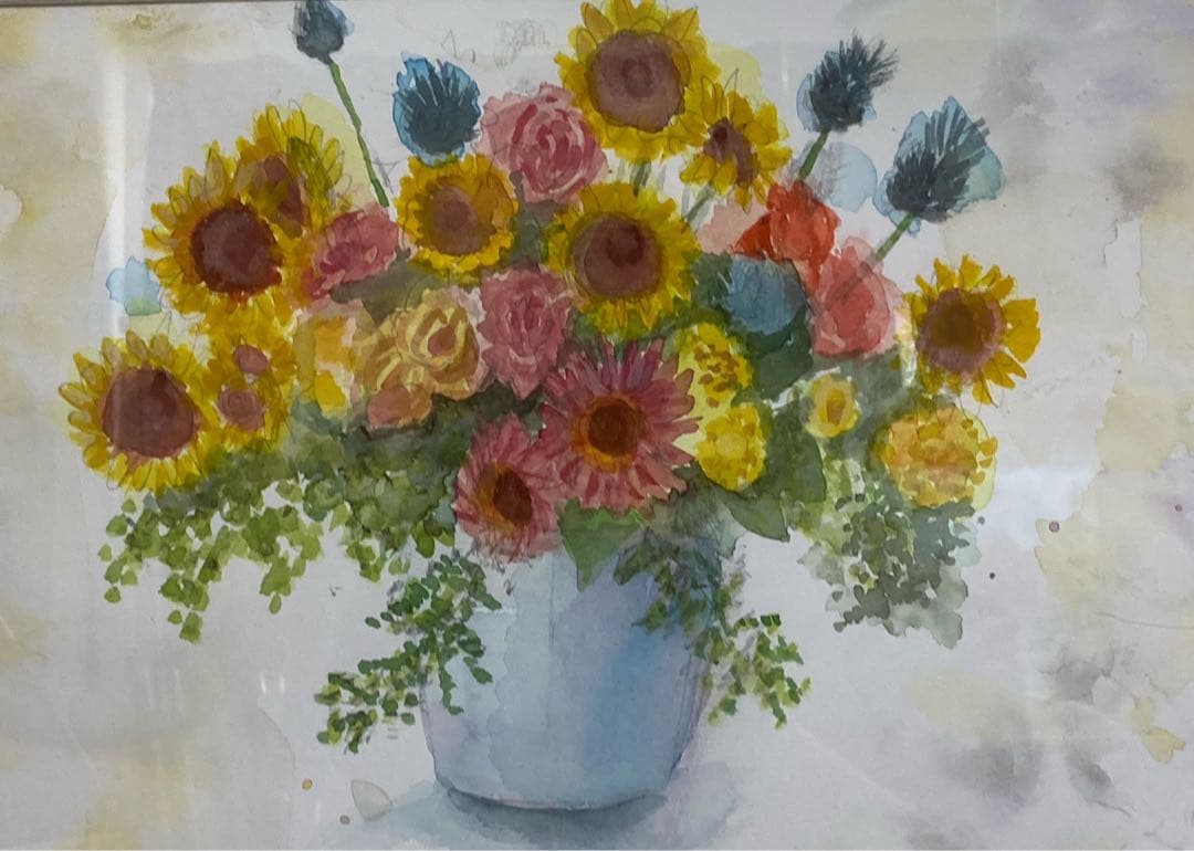 水彩画　「　華　」原画　額付