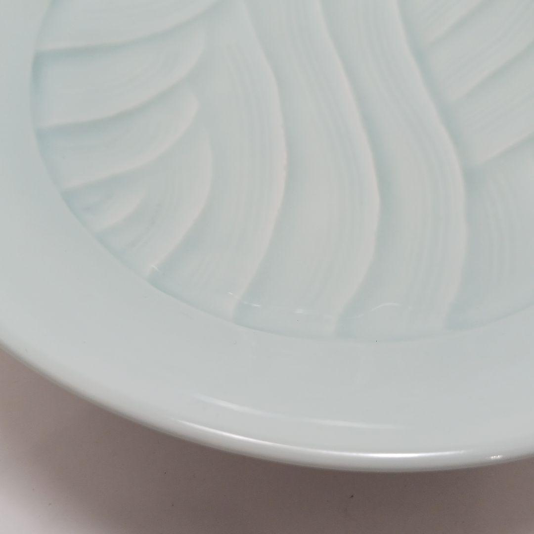 Y3886-4 宮永東山造 青磁 波涛文 鉢 共箱