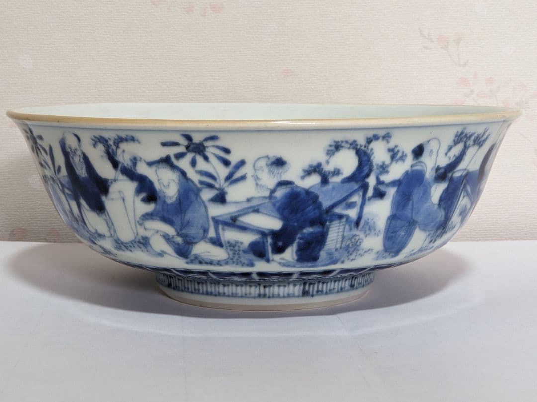 ♦江戸時代上手物古伊万里 大明成化年製 染付霊芝賢人山水図 七寸鉢 骨董品