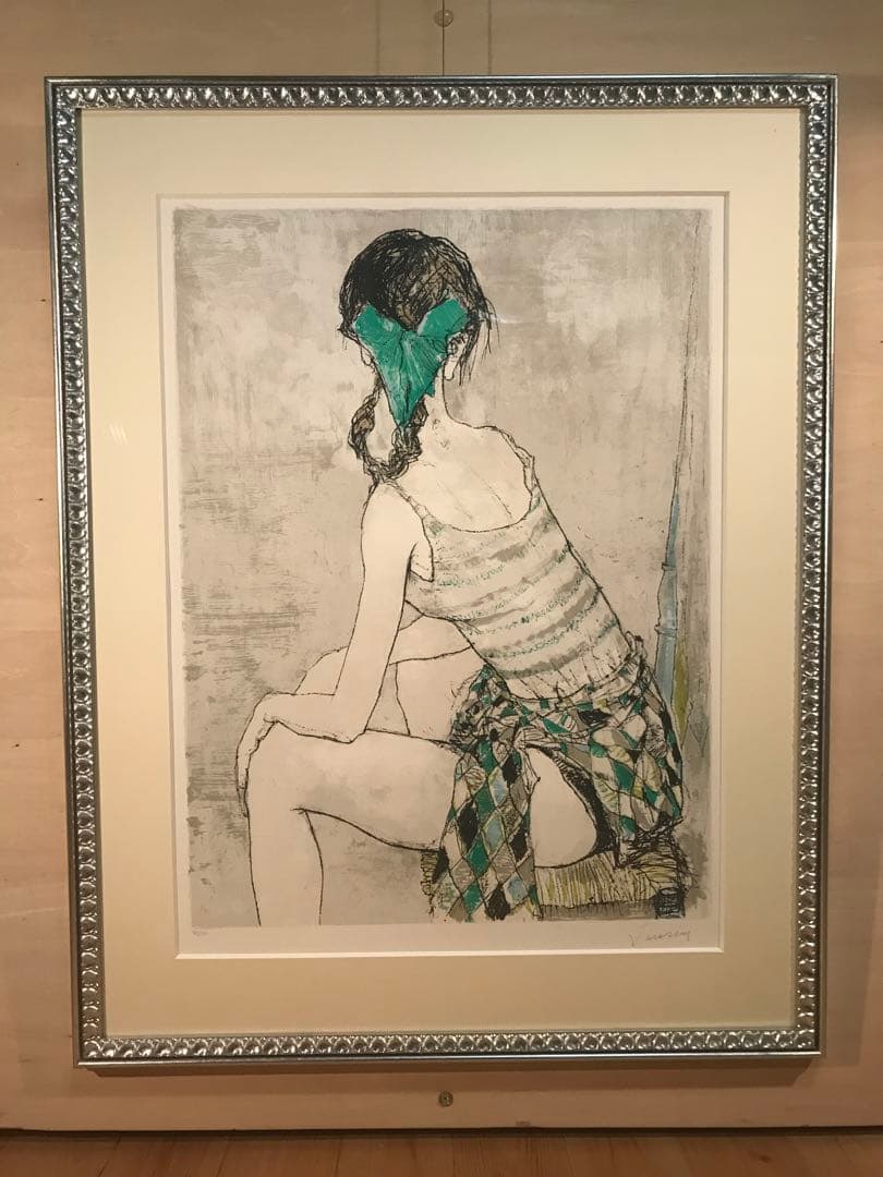 ジャンセン　「緑のリボン」　リトグラフ　直筆サイン・エディション有り