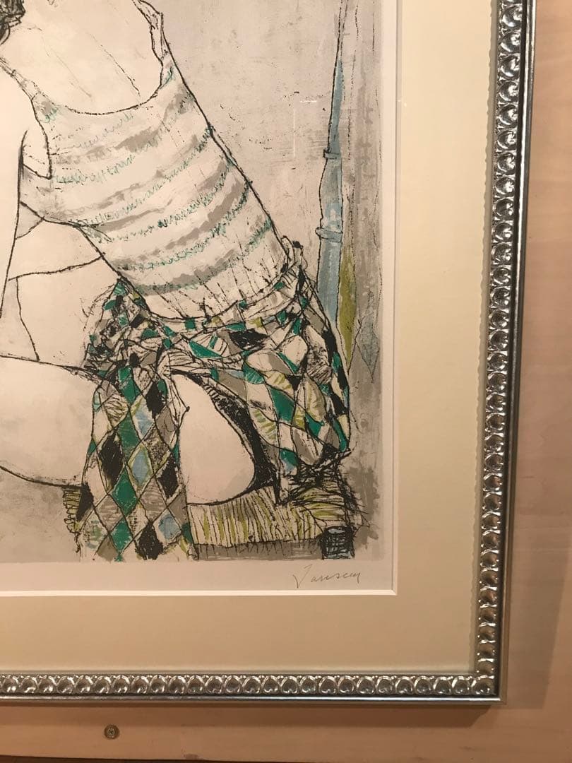 ジャンセン　「緑のリボン」　リトグラフ　直筆サイン・エディション有り