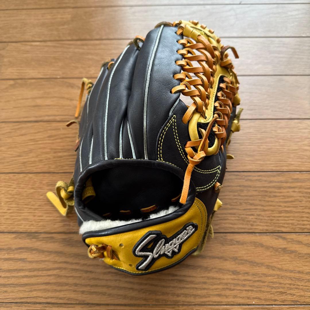 スラッガー 軟式野球グローブ 黒/黄 本革