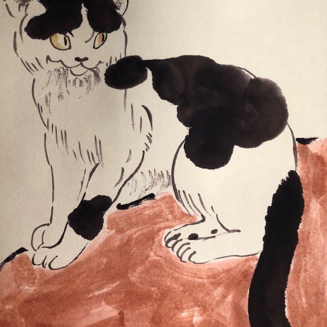 【徐悲鴻・四条屏】「春月禽生」掛軸セット　表装済み／全体163×38cm