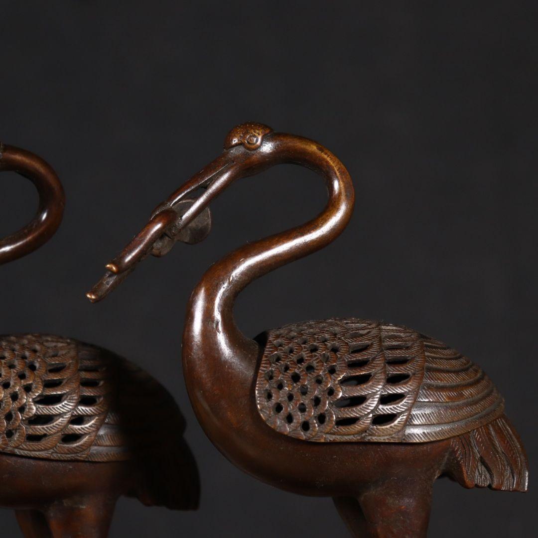 銅製 鶴香炉 室内 茶室 応接間 事務室 薫香炉 開運 風水 招財 置物工芸品