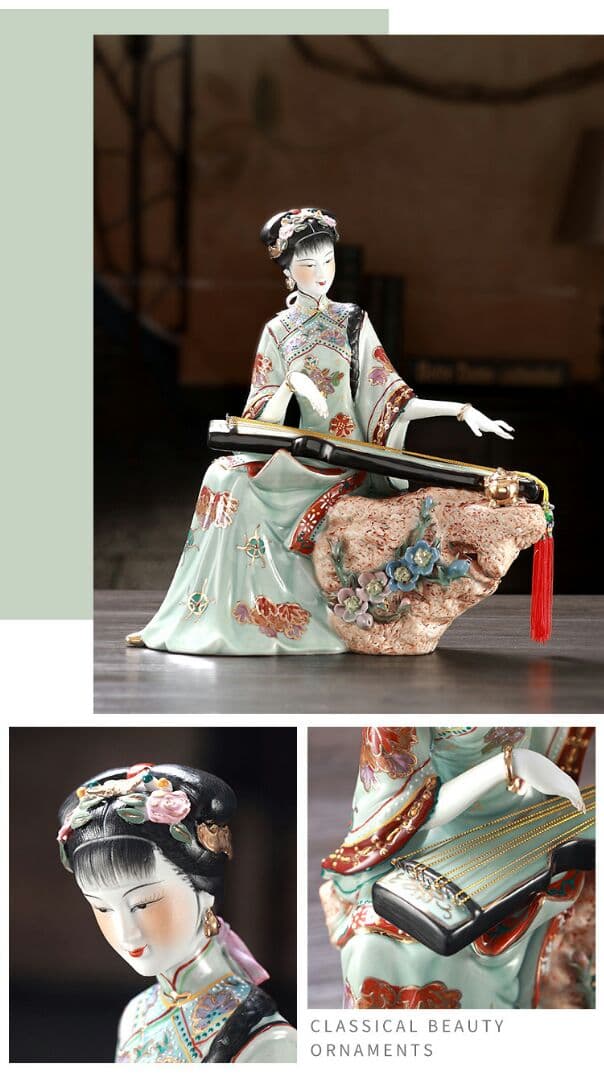 古筝、琵琶中国陶磁器工芸置物、博古架収蔵磁器工芸品