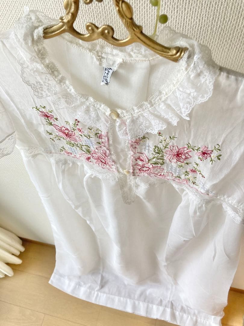 未使用美品★1970年代アメリカヴィンテージ★繊細刺繍のコットンロングワンピース