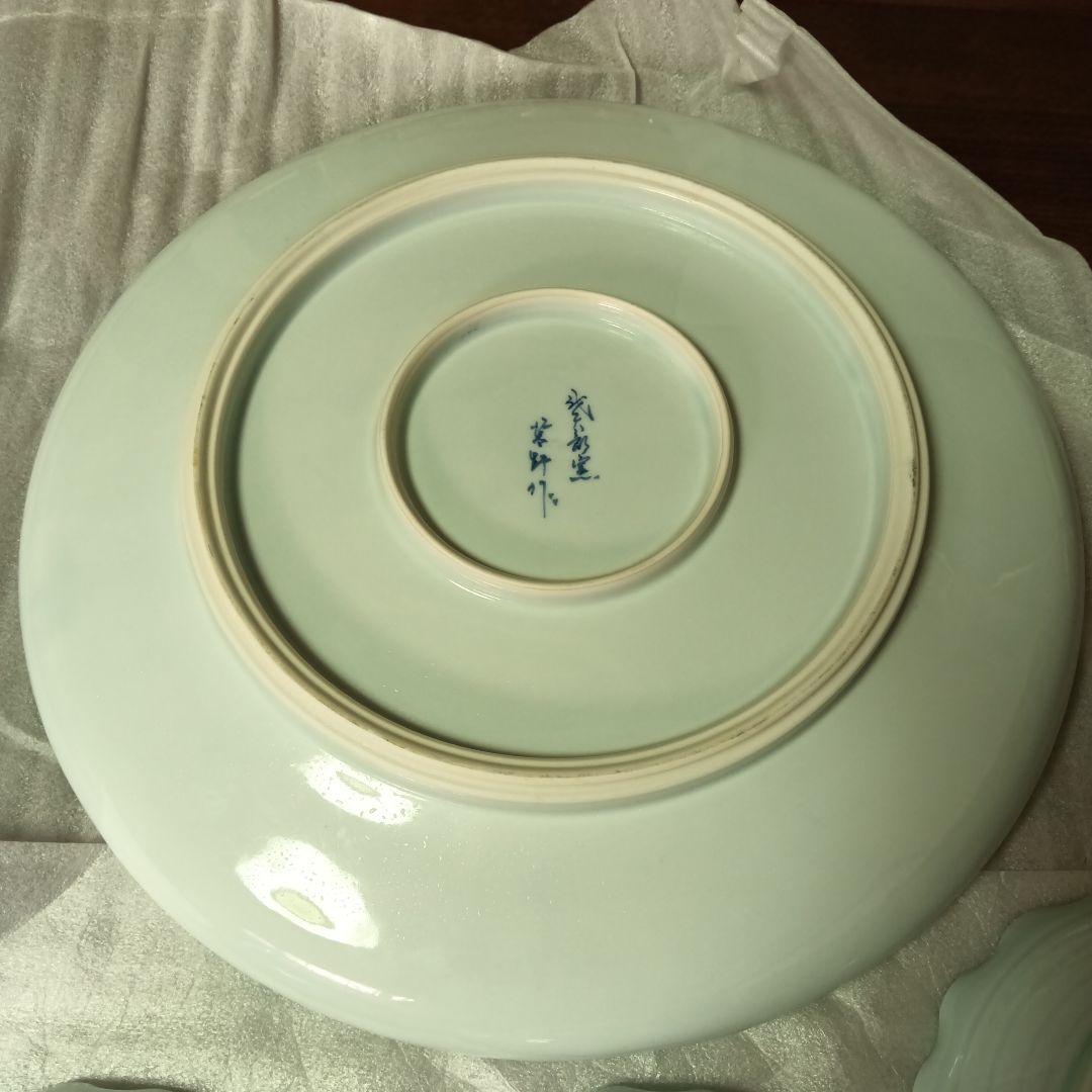 高級 レア 有田焼 青い山水画 波型皿 大皿 取り皿 染付 青白い風景画 工芸品