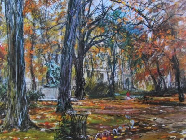 中畑　艸人 、バッカスの像のある公園、希少な額装用画集より、新品高級額