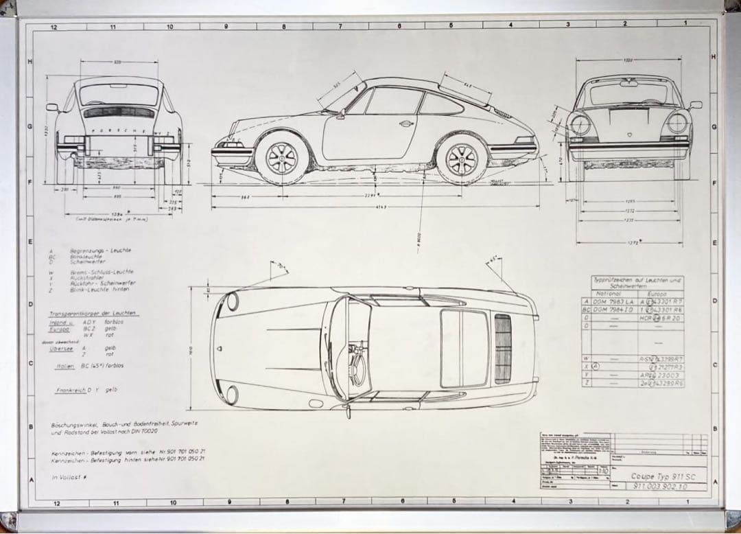 PORSCHE911SC coupe ナローポルシェ 901 製図 図面 設計図