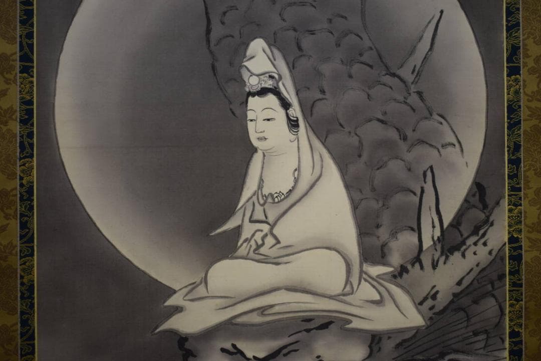 真作/逸傘/龍頭観音図/龍上観音図/布袋屋掛軸HG-574