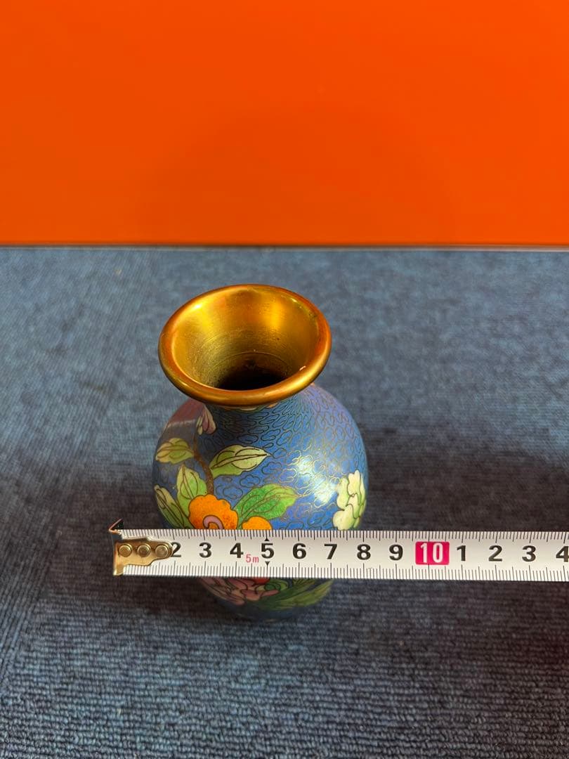 1053  中国　景泰藍　七宝　琺瑯　花瓶　2客　時代物